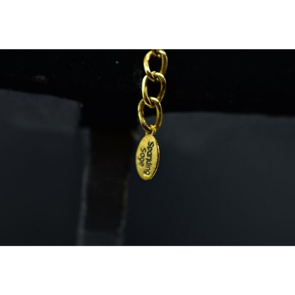 Sparkling Sage Cabochon Station Necklace Crystal Antiqued Gold Tone Chain BinA - Picture 6 of 12